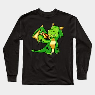 Cute Dragon Eats Pizza Mythical Creature Monster Long Sleeve T-Shirt